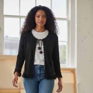 White House Black Market Fringe Beaded Cardigan